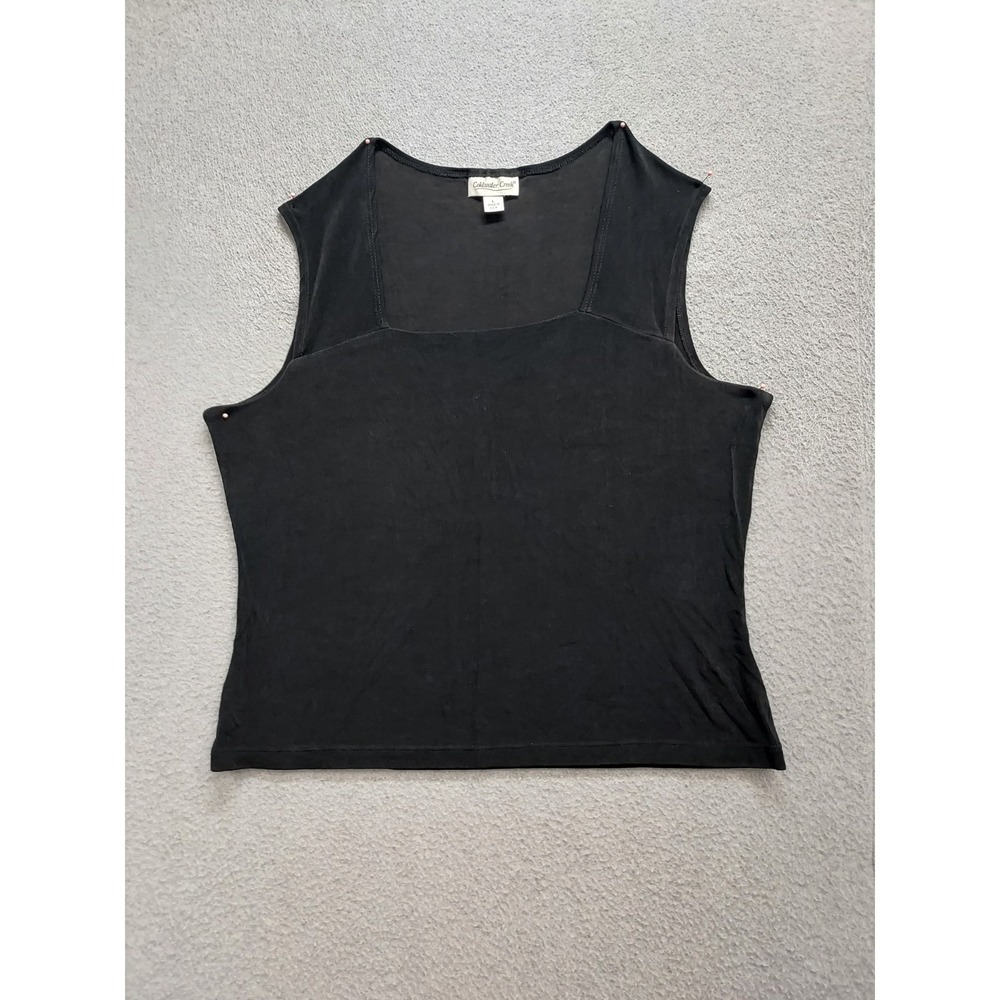 Coldwater Creek Women Sweater Vest L Black Square Neck Sleeveless Stretch Winter